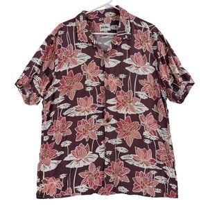 Rhythm Shirt Mens Large Purple Floral Hawaiian Aloha Short‎ Sleeve Button Up